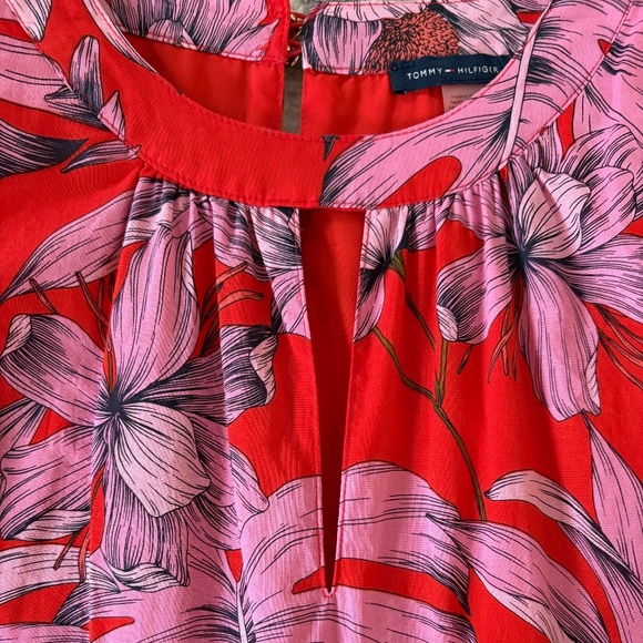 Red and Pink Flower and Leaf Print Dress- Tommy Hilfiger - Picture 6 of 8